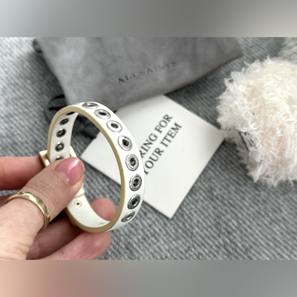 All Saints Leather White Studded Bracelet